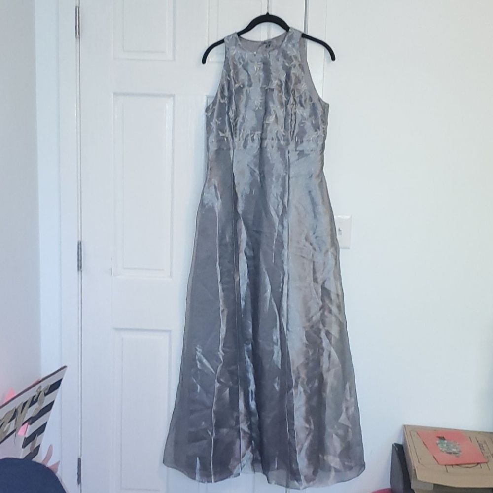 Gray Long Dress with Embroidered Top